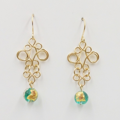 Click to view detail for DKC-1186 Earrings, Gold filled, filigree, Murano Glass $70